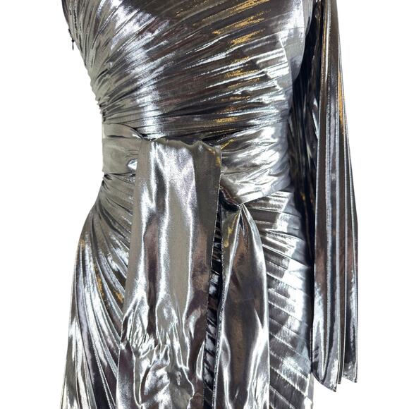 Milly Linden One-Shoulder Lamé Pleated Mini Dress – NWT – Size 2/XS - Picture 8 of 10